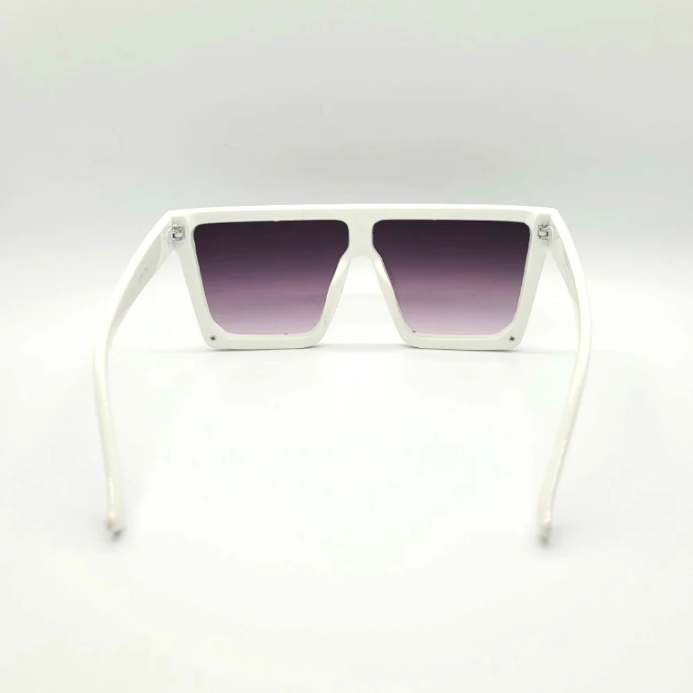 New White Large-Frame Gradient Grey Square Sunglasses Women